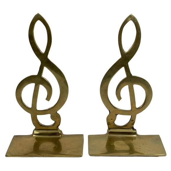 Silvestri Treble Clef Musical Notes Brass Bookends Vintage - Picture 1 of 5